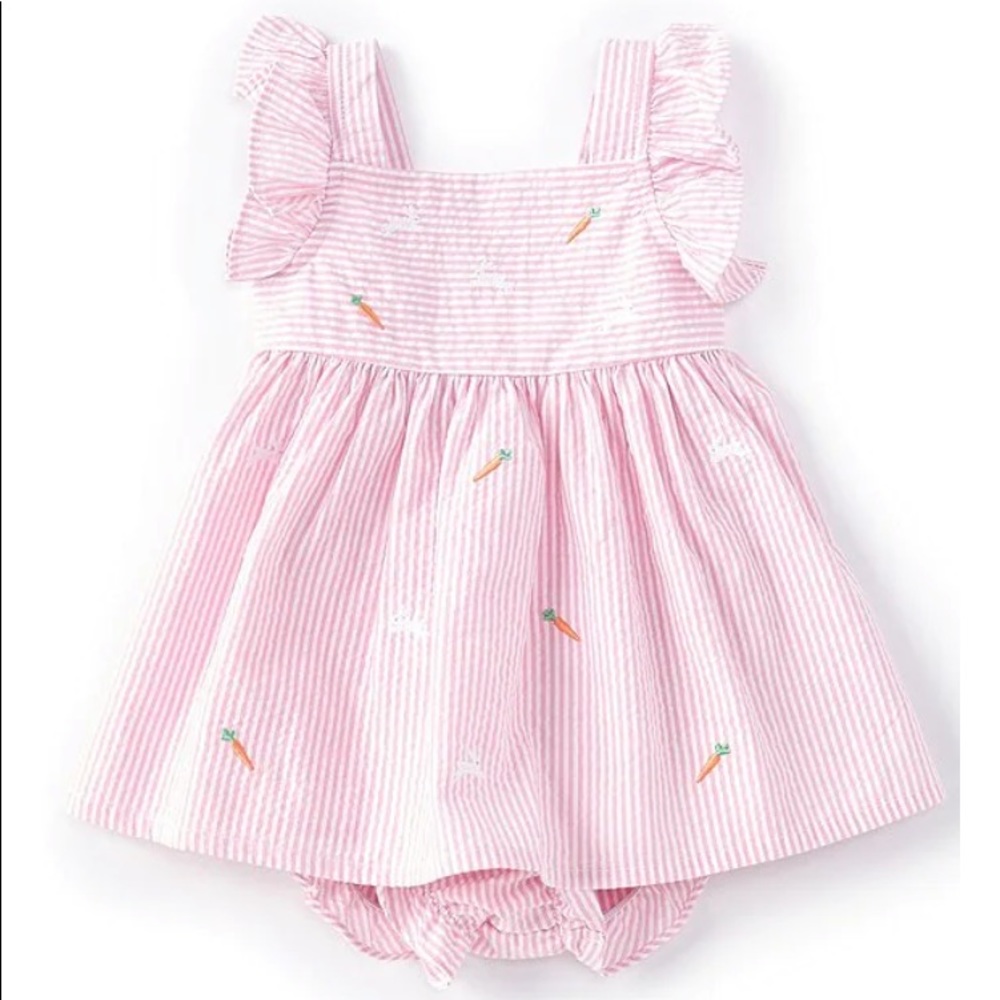 Pink Seersucker Bunny/Carrot Dress
